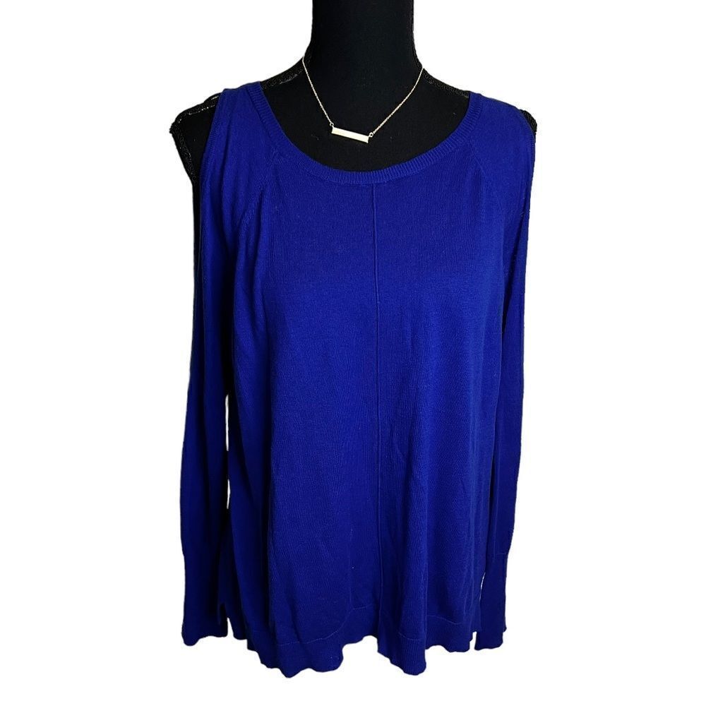 Nordstrom Vince Camuto Royal Blue Cold Shoulder Long Sleeve Top Shirt Blouse MED